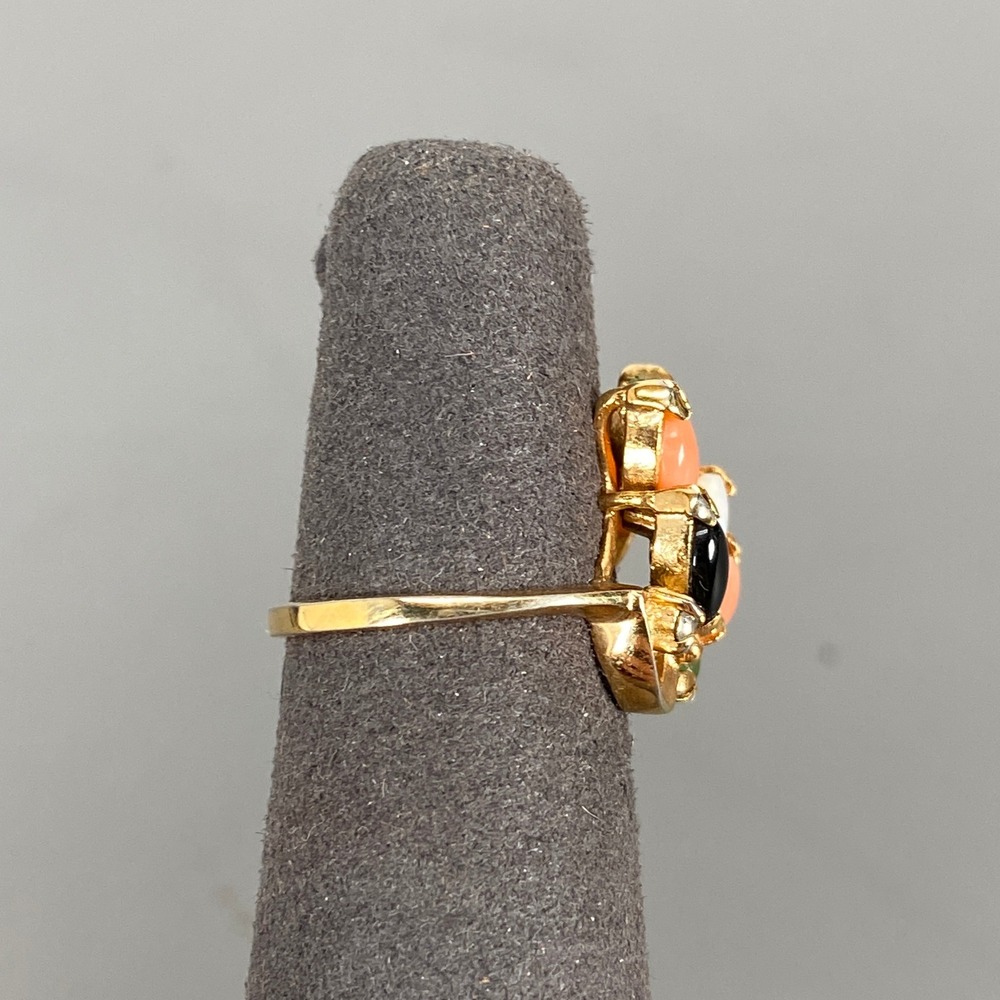 Vintage Gold Tone Multi Stone Cluster Ring Jade Tiger Eye Onyx Opal Sz 4.25 - Picture 5 of 14